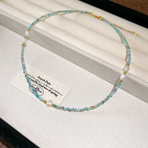 Blue Seed Beads, Shell and Freshwater Pearl Necklace - Picture 1 of 9